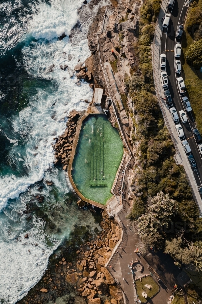 Aerial view of Bronte Ocean Pool (Bronte Baths) - Australian Stock Image