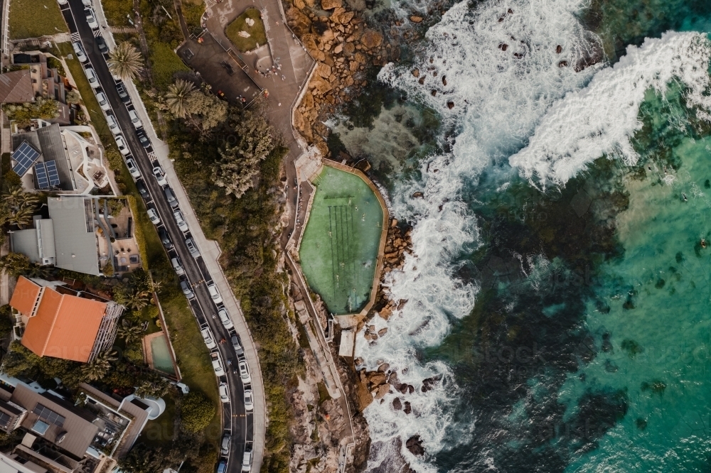 Aerial view of Bronte Ocean Pool (Bronte Baths) - Australian Stock Image