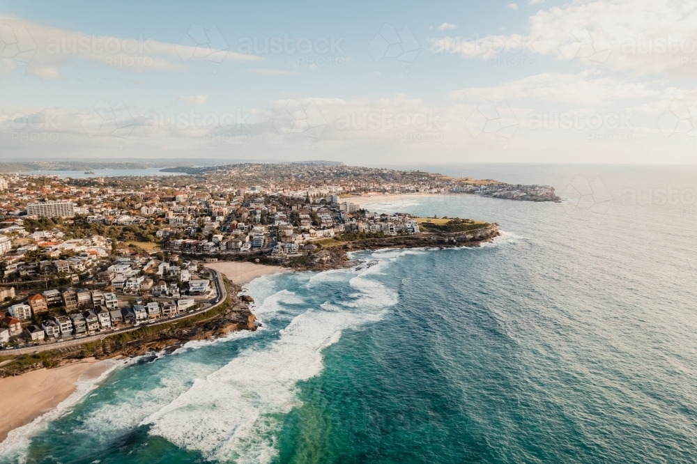 Aerial view of Bronte, Tamarama and Bondi Beaches - Australian Stock Image