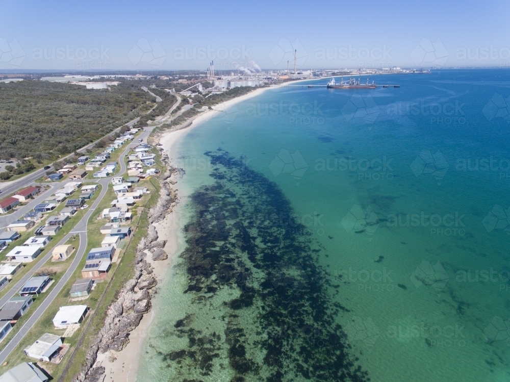 Aerial view of coast looking from Naval Base to Kwinana - Australian Stock Image