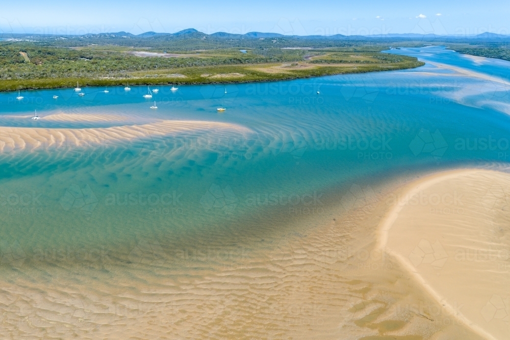 Image of Aerial view of estuary and sandbars at the Town of 1770, QLD ...