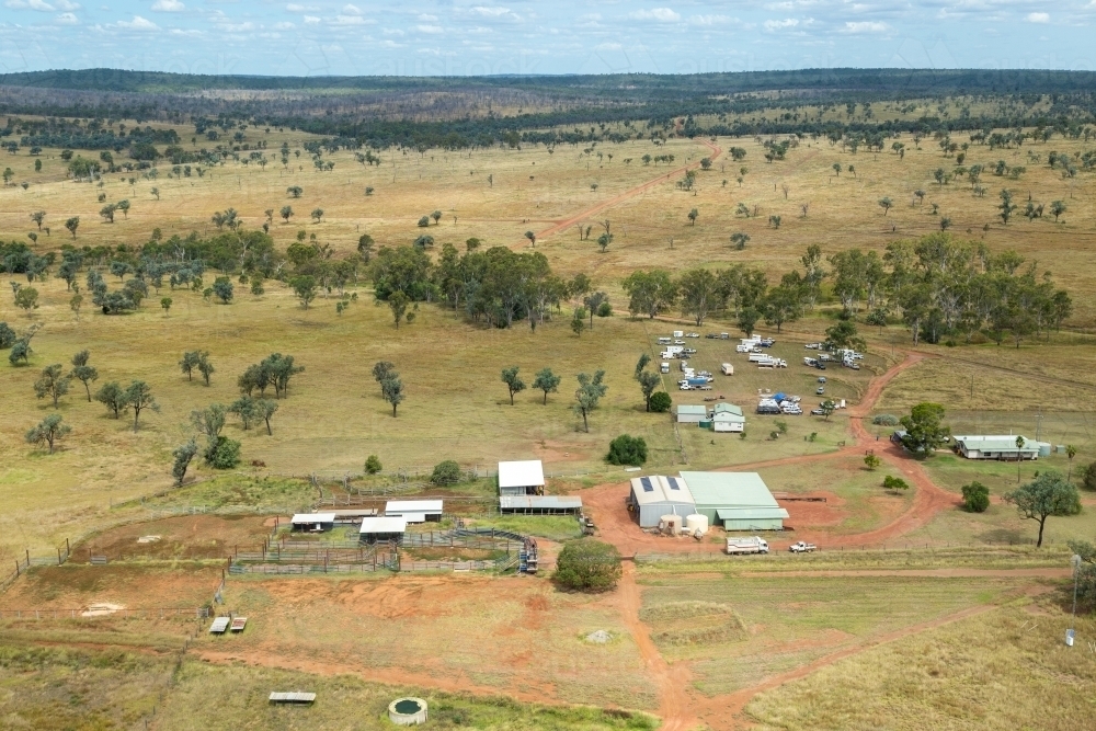 Aerial view of farm homestead and camp sites. - Australian Stock Image