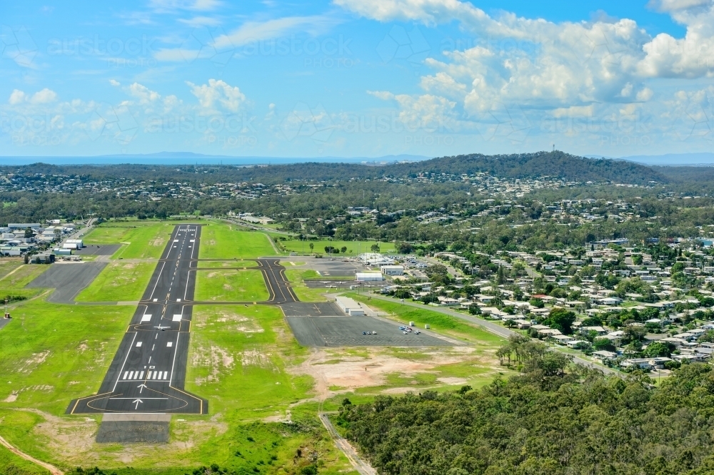 Aerial view of Gladstone Airport runway - Australian Stock Image