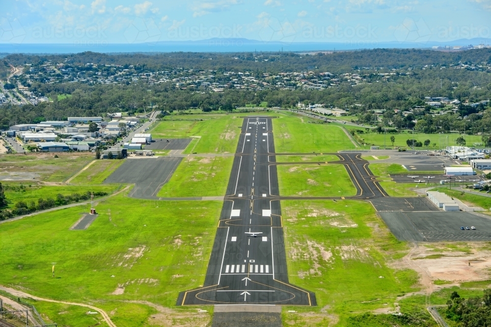 Aerial view of Gladstone Airport runway - Australian Stock Image