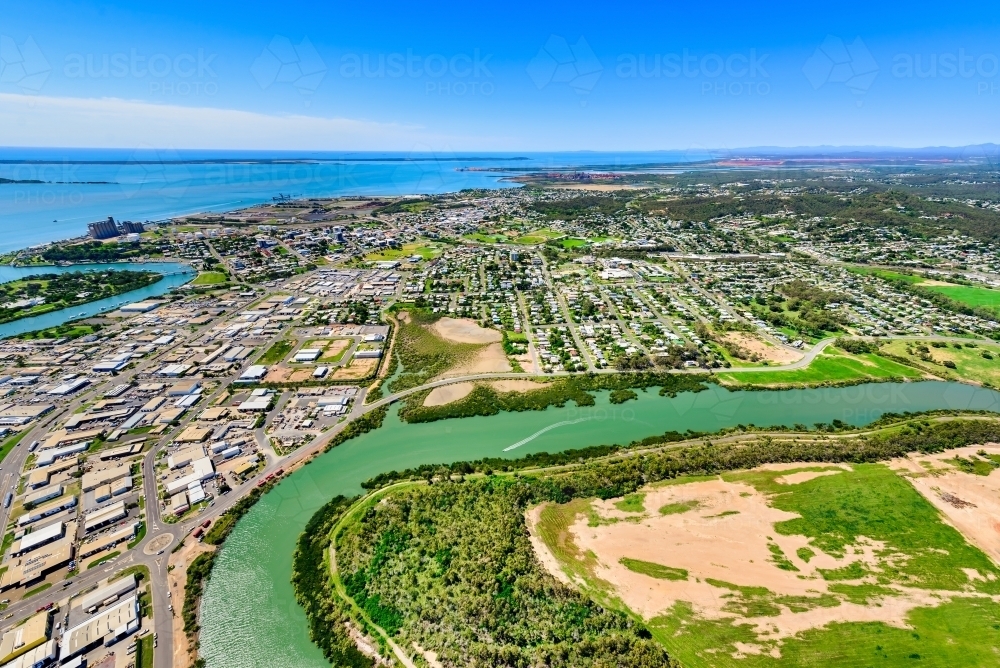 Aerial view of Gladstone from Callemondah area, Queensland - Australian Stock Image