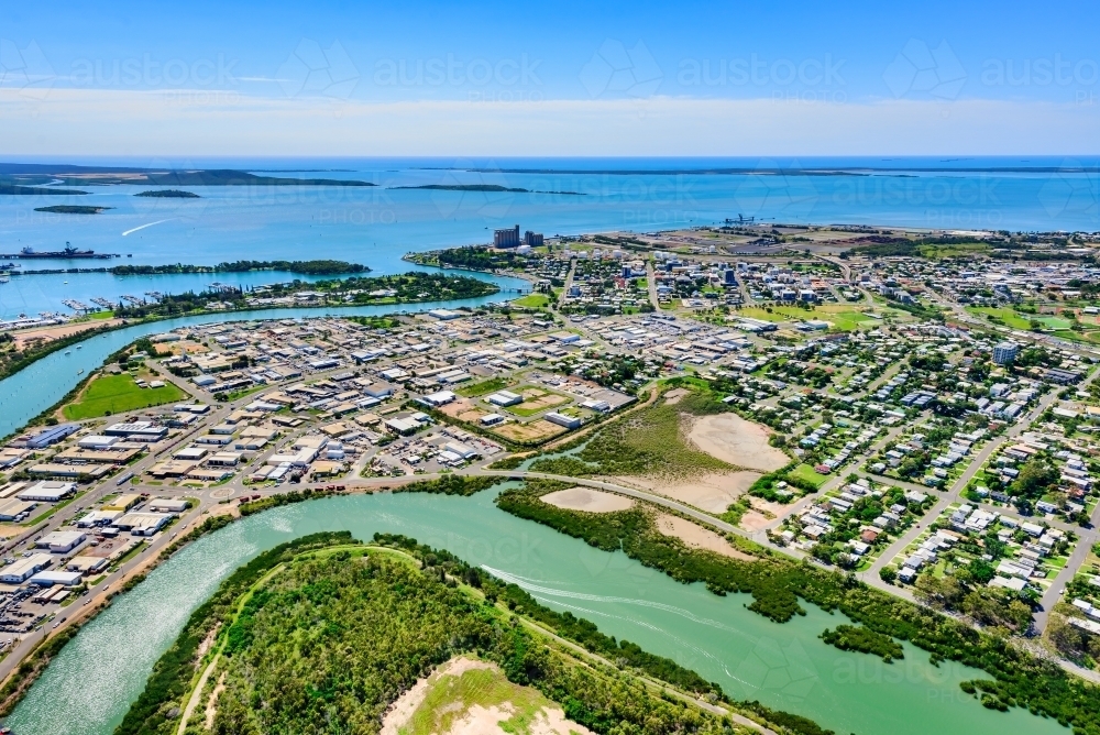 Aerial view of Gladstone from Callemondah area, Queensland - Australian Stock Image