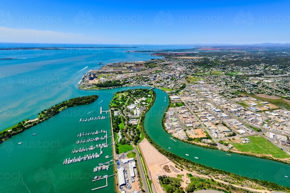 Aerial view of Gladstone from marina area, Queensland - Australian Stock Image