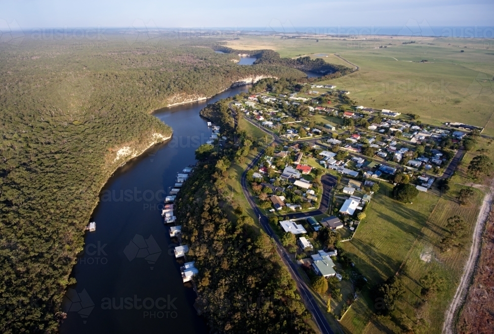 Aerial View of Glenelg River over Donovans - Australian Stock Image