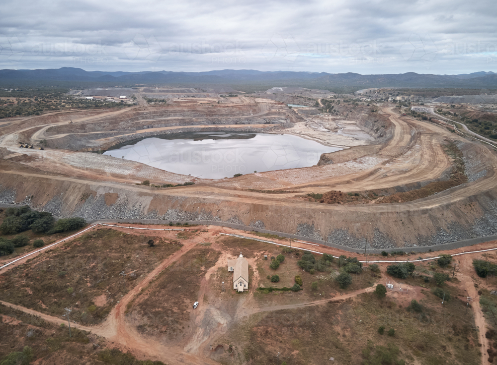 Aerial view of goldmine tailings dam. - Australian Stock Image