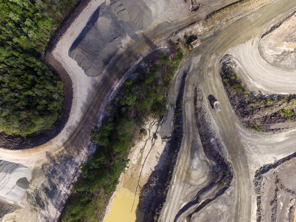 Aerial view of gravel and sand quarry. - Australian Stock Image