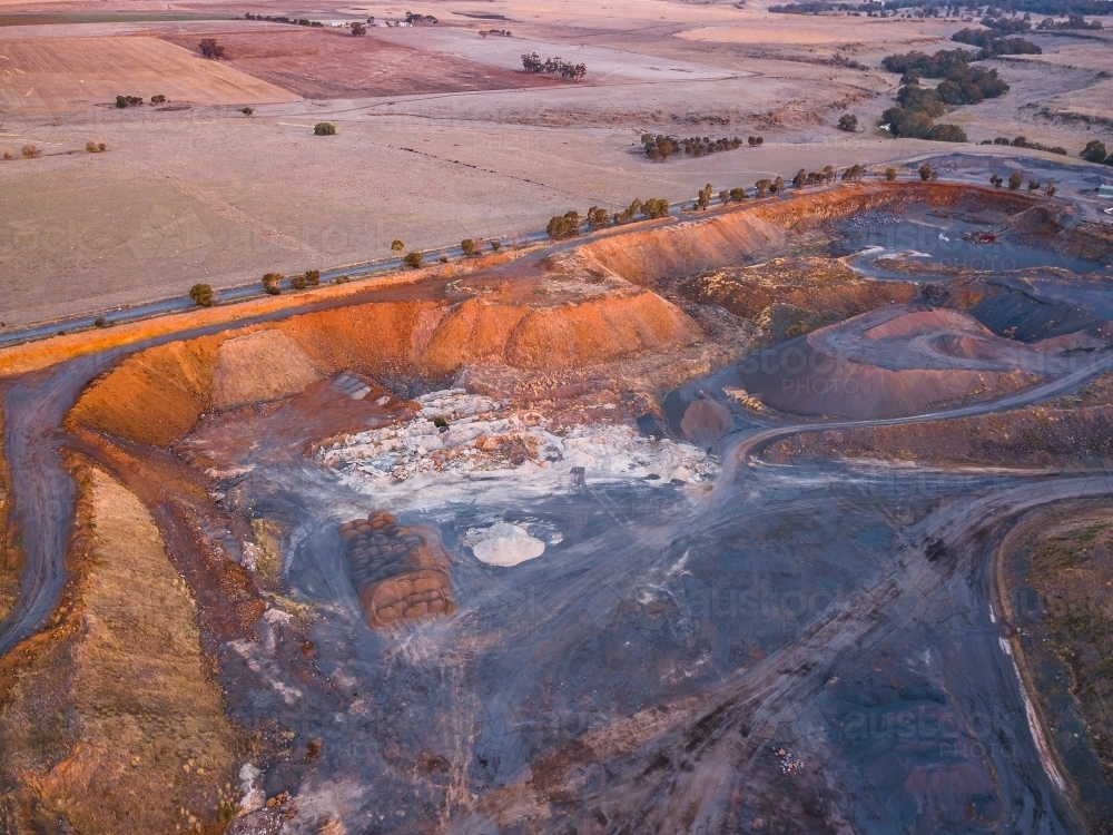 Aerial view of large quarry pit - Australian Stock Image