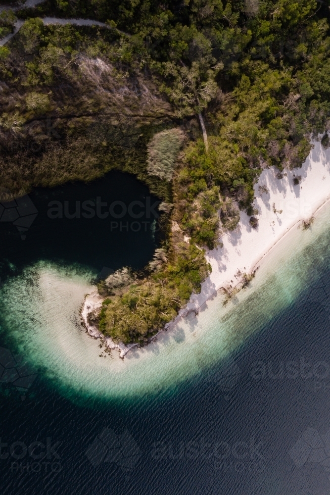 aerial view of little cove at Lake Mackenzie - Australian Stock Image