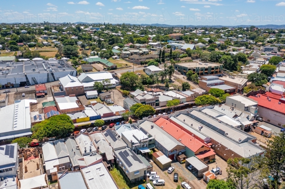 Aerial view of main shopping precinct in a regional town - Australian Stock Image