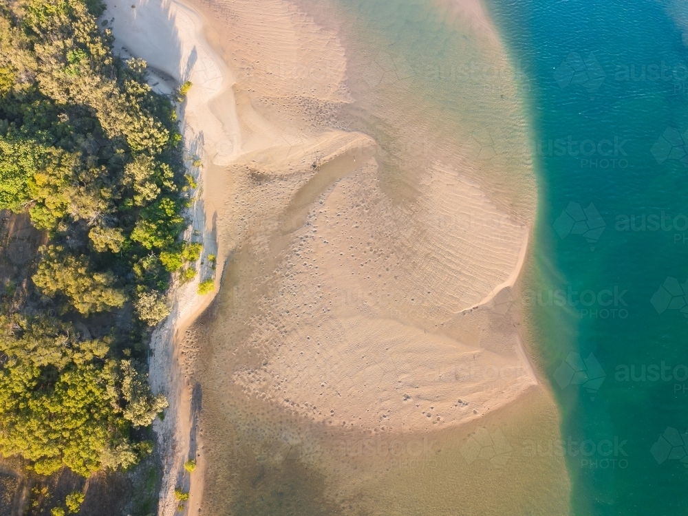 Aerial view of mangroves and sandbars in a river delta - Australian Stock Image