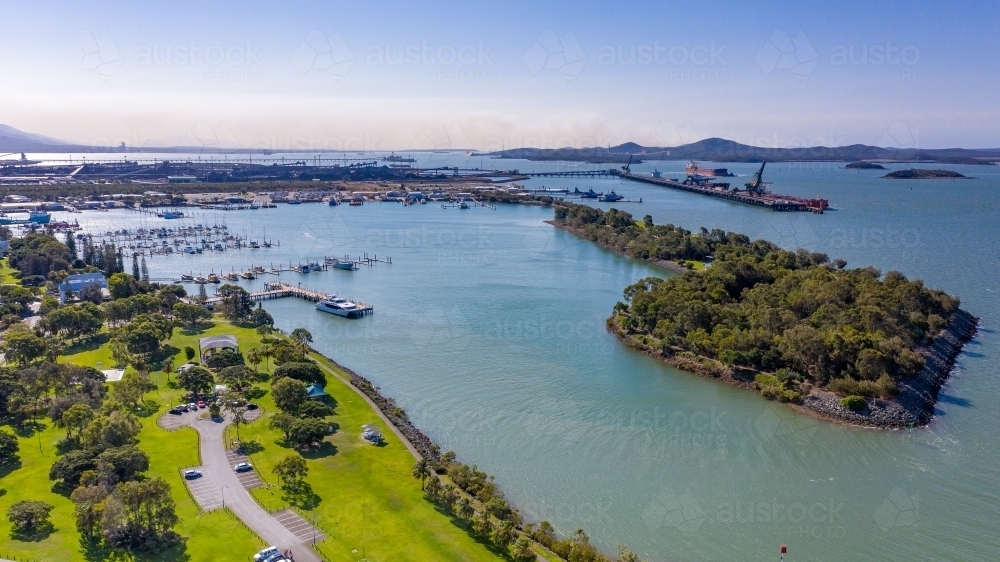 Aerial view of marina, port, spinnaker park - Australian Stock Image