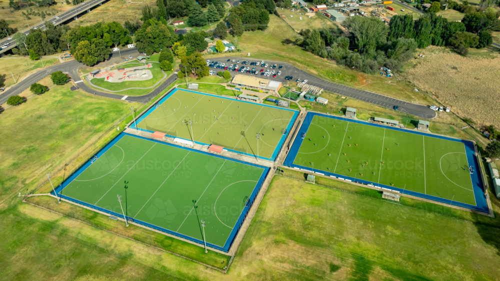 Aerial View of Multi-Field Hockey Complex on a Sunny Day - Australian Stock Image