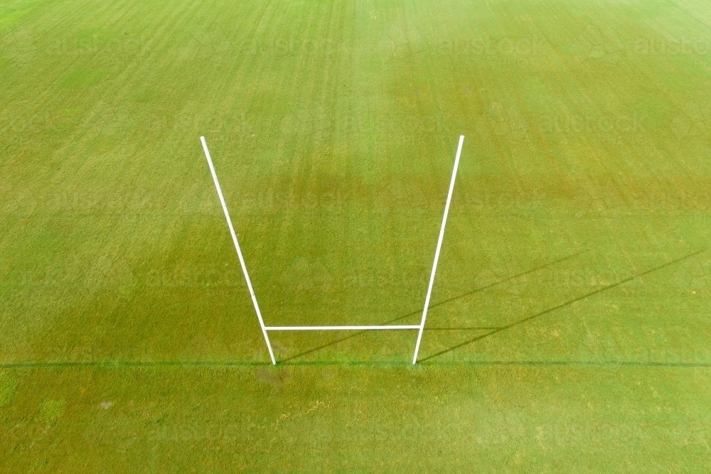 Aerial view of NRL footy field and goal posts. - Australian Stock Image