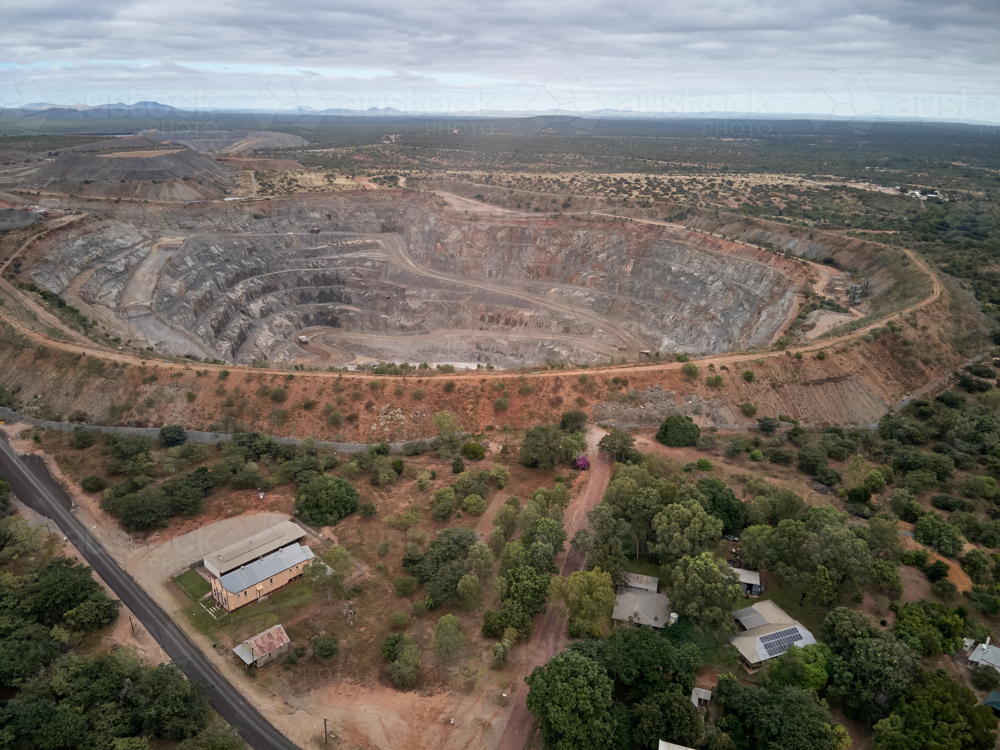 Aerial view of open-cut goldmine. - Australian Stock Image