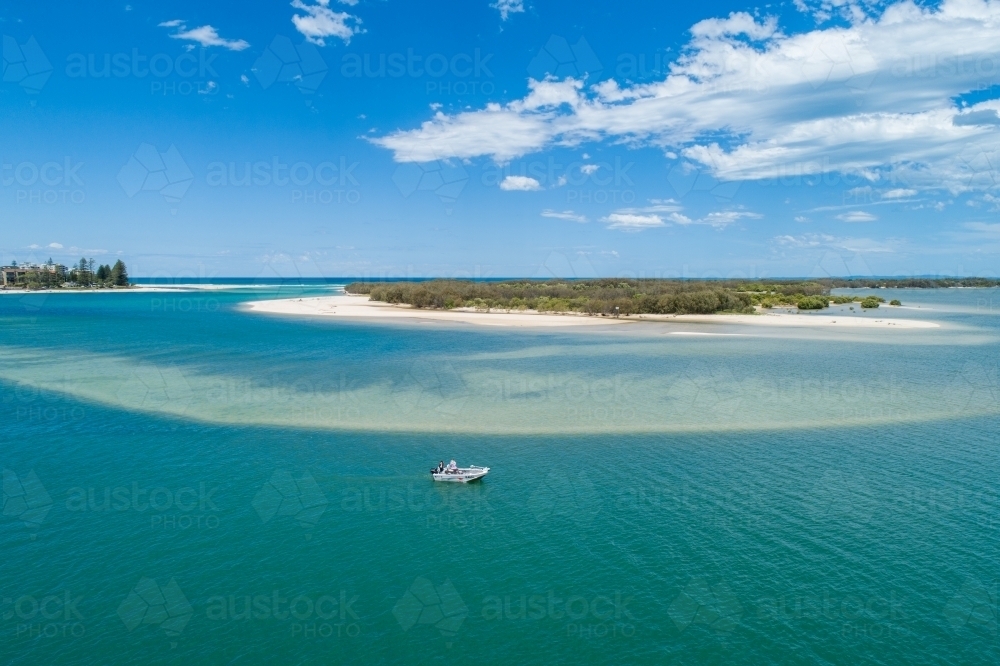 Aerial view of Pumicestone Passage at Bribie Island and Caloundra, Queensland. - Australian Stock Image