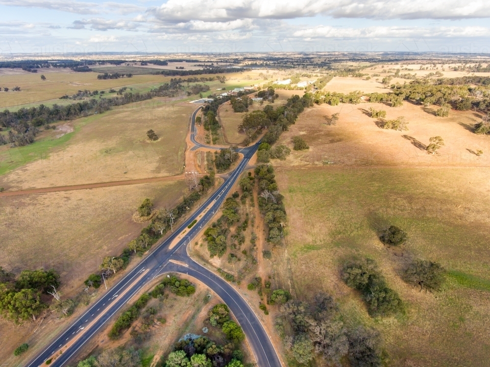 aerial view of rural road with altered layout - Australian Stock Image