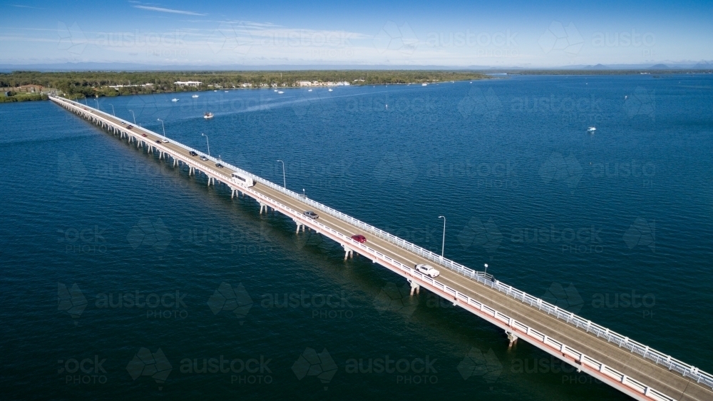 Aerial view of the Bribie Island bridge. - Australian Stock Image