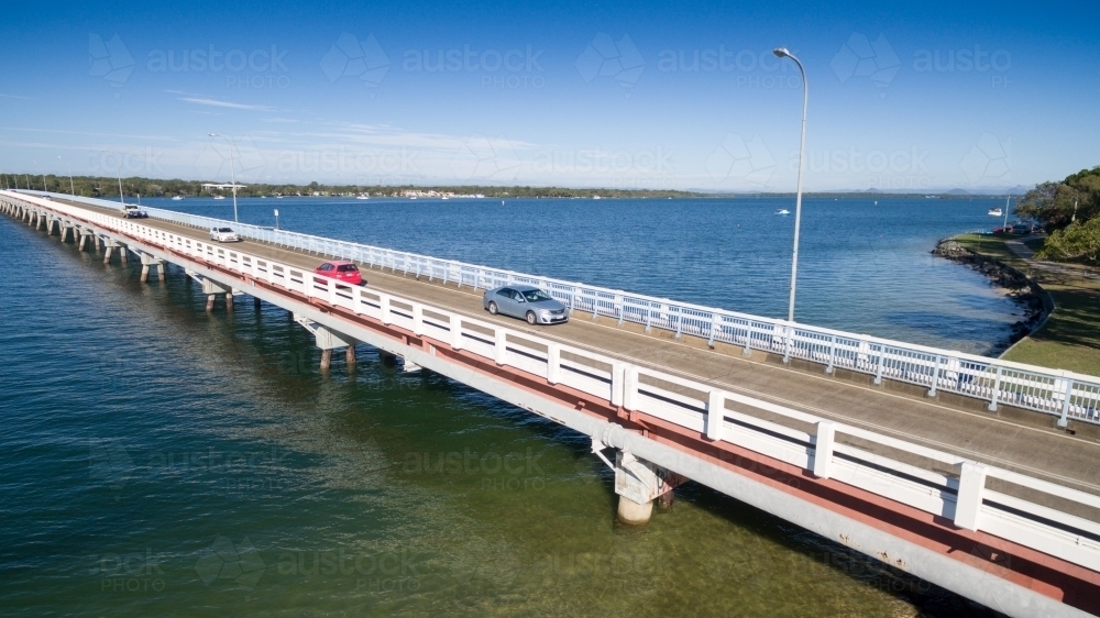 Aerial view of the Bribie Island bridge. - Australian Stock Image