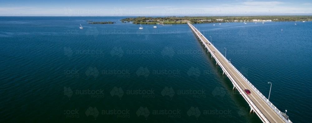 Aerial view of the Bribie Island bridge. - Australian Stock Image