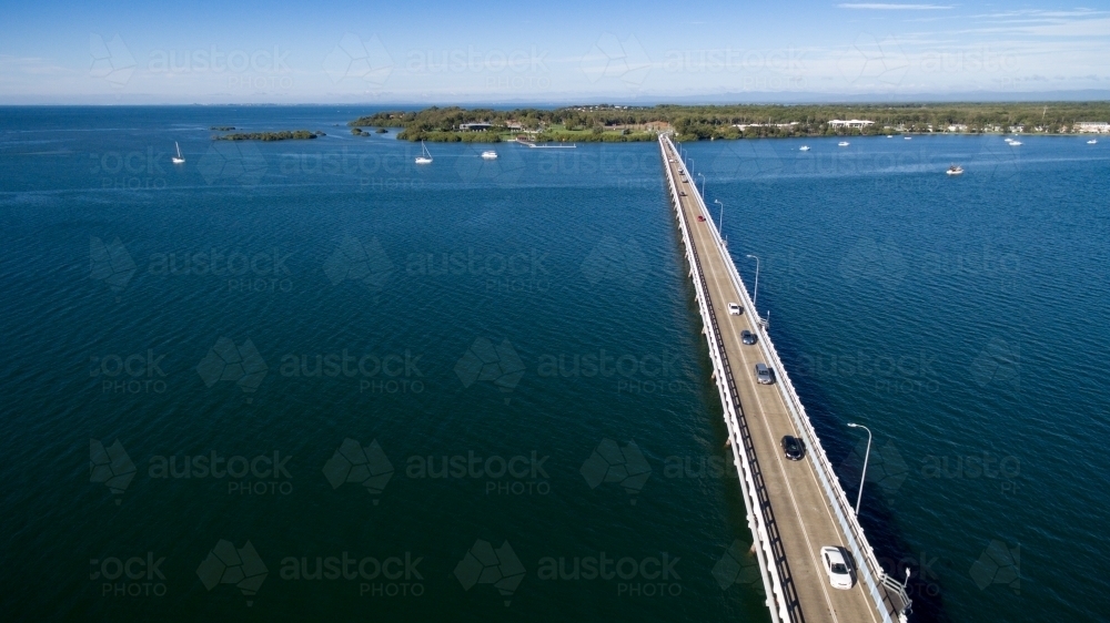 Aerial view of the Bribie Island bridge. - Australian Stock Image