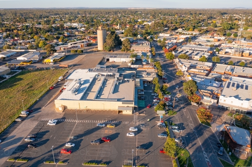 Aerial view of the central business district of a regional town - Australian Stock Image