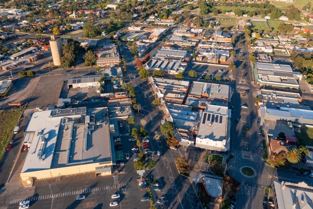 Aerial view of the central business district of a regional town - Australian Stock Image