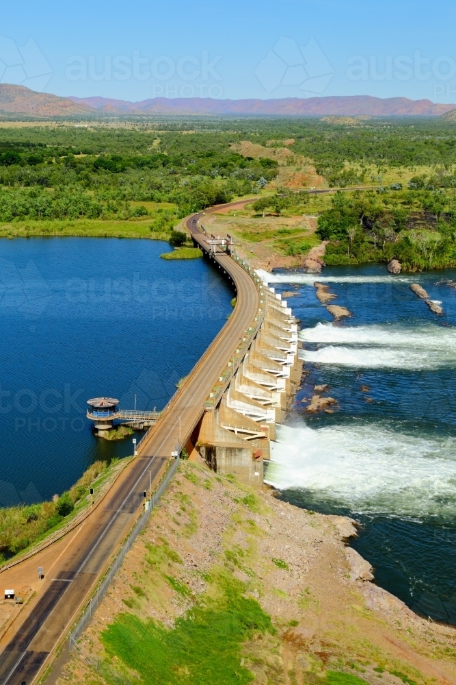 Aerial view of the Ord River Diversion Dam in the Kimberley. - Australian Stock Image