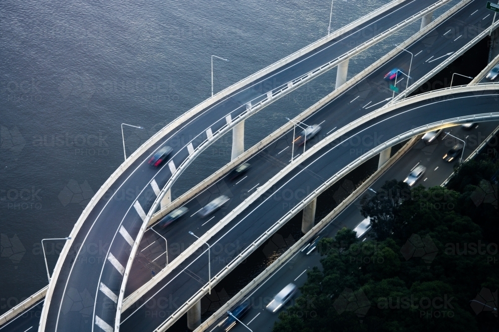 Aerial view of the Riverside Expressway along the Brisbane River - Australian Stock Image