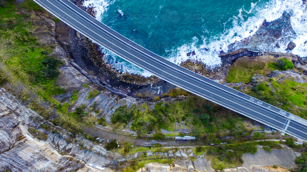 Aerial view of the Sea Cliff Bridge - Grand Pacific Drive on the Illawarra coast. - Australian Stock Image