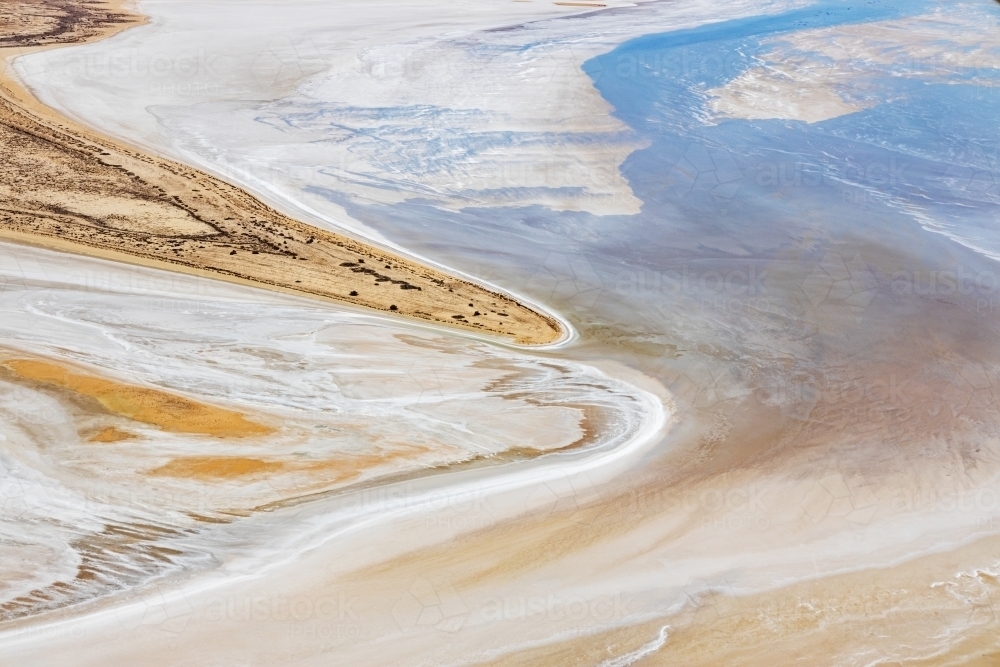 aerial view of water in Lake Eyre - Kati Thanda - Australian Stock Image