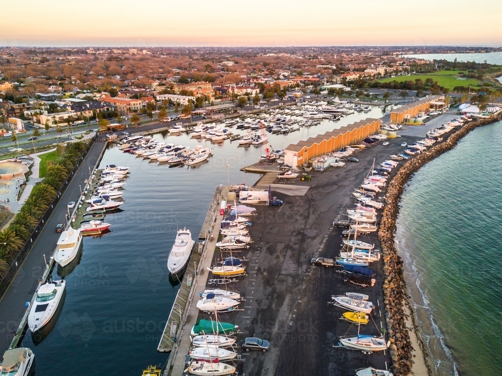 Aerial view of yachts and boats at the St Kilda Marina - Australian Stock Image