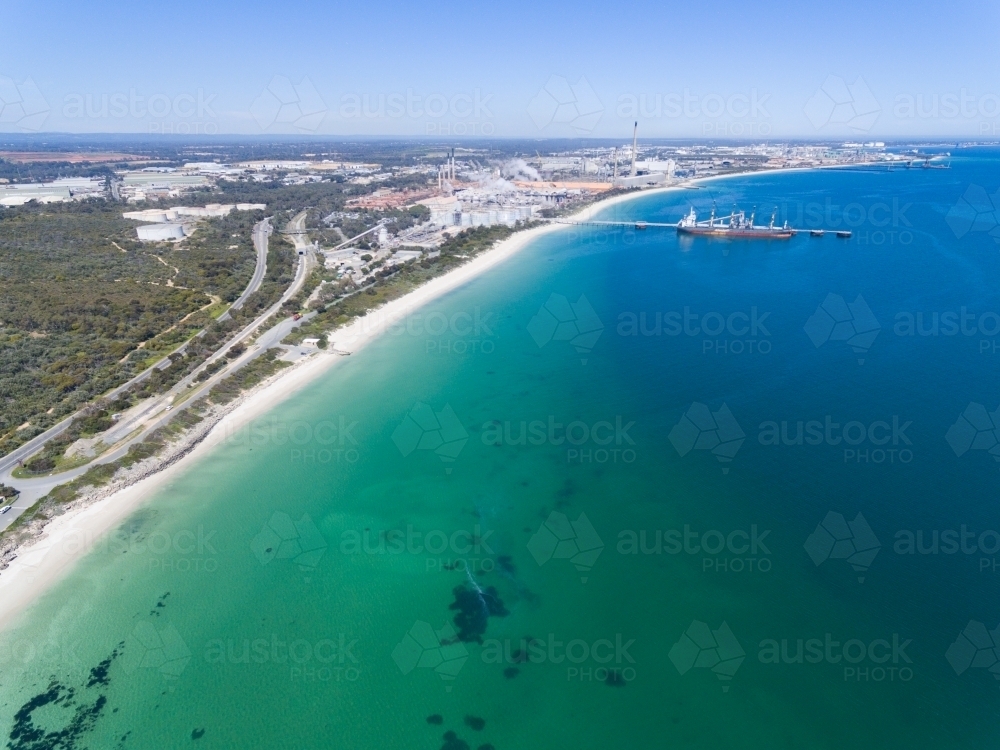 Aerial view over Challenger beach towards Kwinana - Australian Stock Image