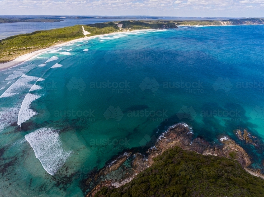 aerial view over ocean beach, nullaki peninsula and Wilson inlet at Denmark - Australian Stock Image