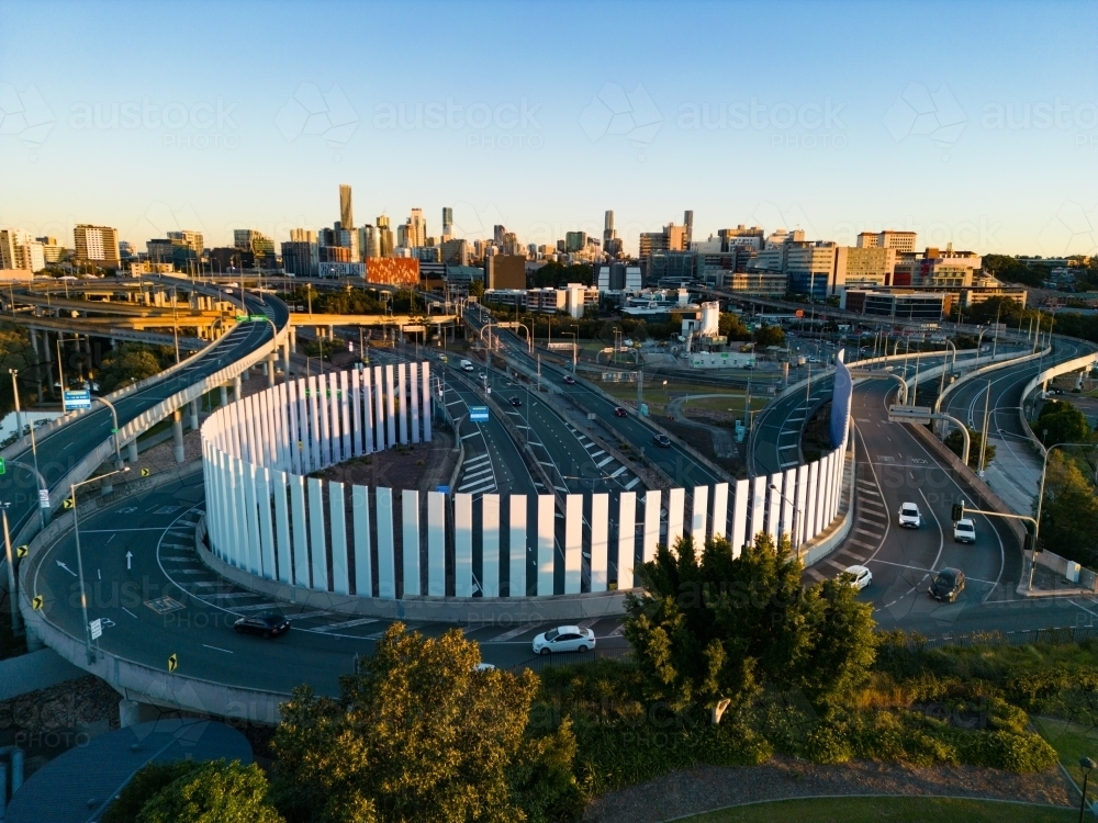 Aerial views of the Inner City Bypass and city of Brisbane - Australian Stock Image