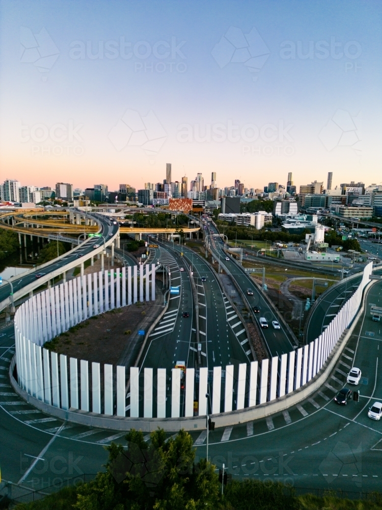 Aerial views of the Inner City Bypass and city of Brisbane - Australian Stock Image