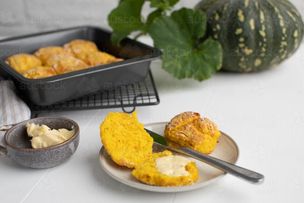 Afternoon with pumpkin scones - Australian Stock Image