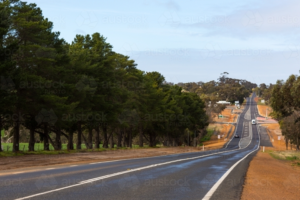 Albany Highway at Arthur River with two vehicles in distance - Australian Stock Image