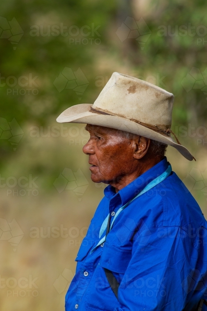 An aboriginal stockman with Akubra hat. - Australian Stock Image