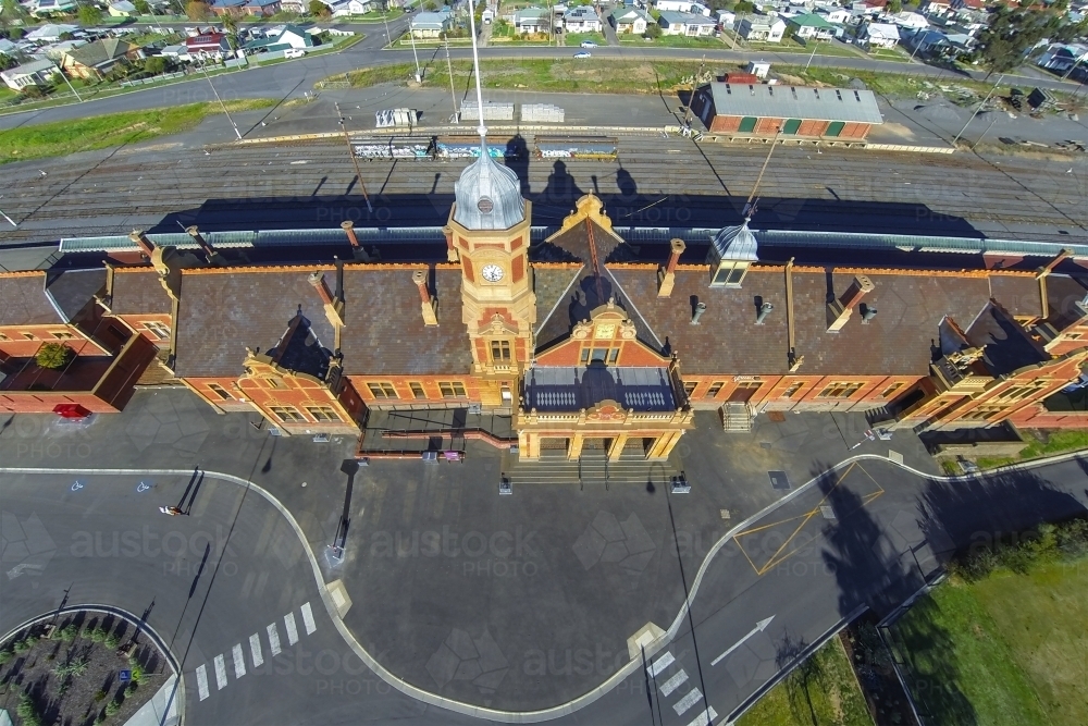 An aerial view of the historic railway station at Maryborough - Australian Stock Image