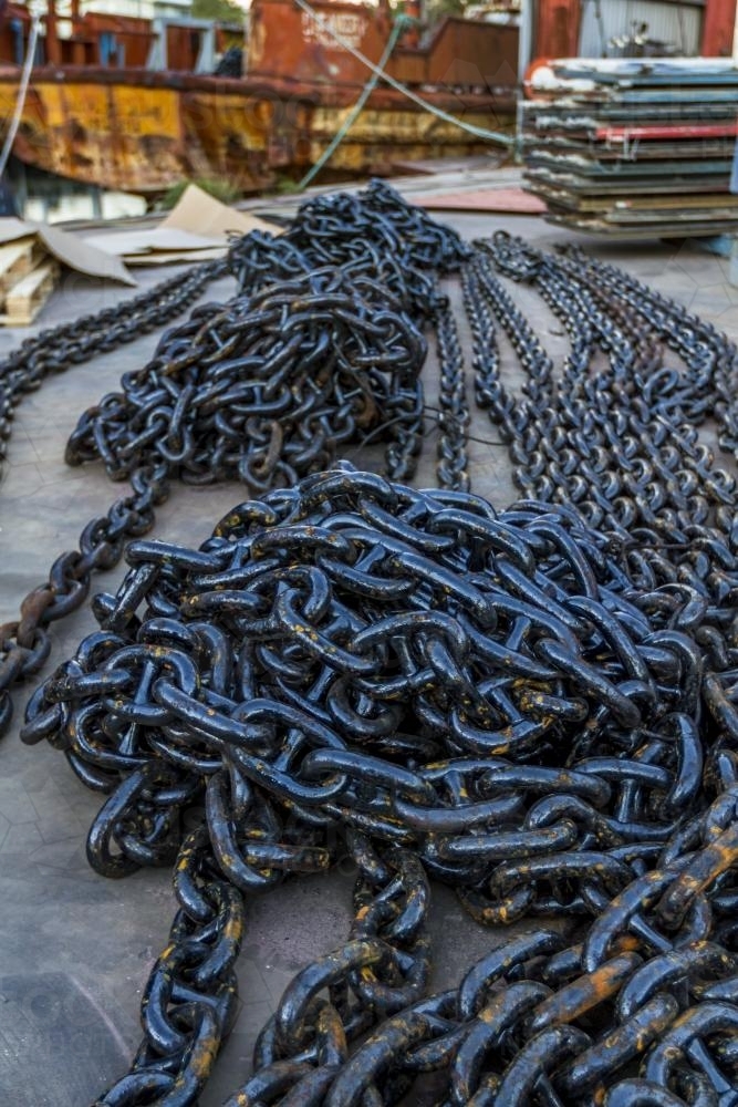 Anchor Chain Detail with Old Ships in Background - Australian Stock Image