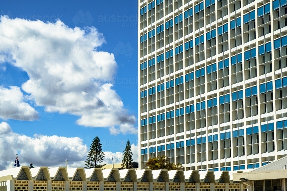 Angle view of port authority building with clouds in the sky - Australian Stock Image