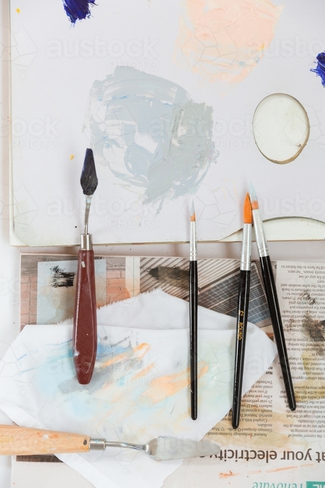 Artists palette and tools - Australian Stock Image