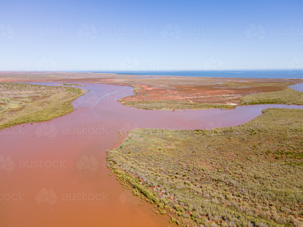 Ashburton River, Onslow, WA,  flowing into the Indian Ocean - Australian Stock Image