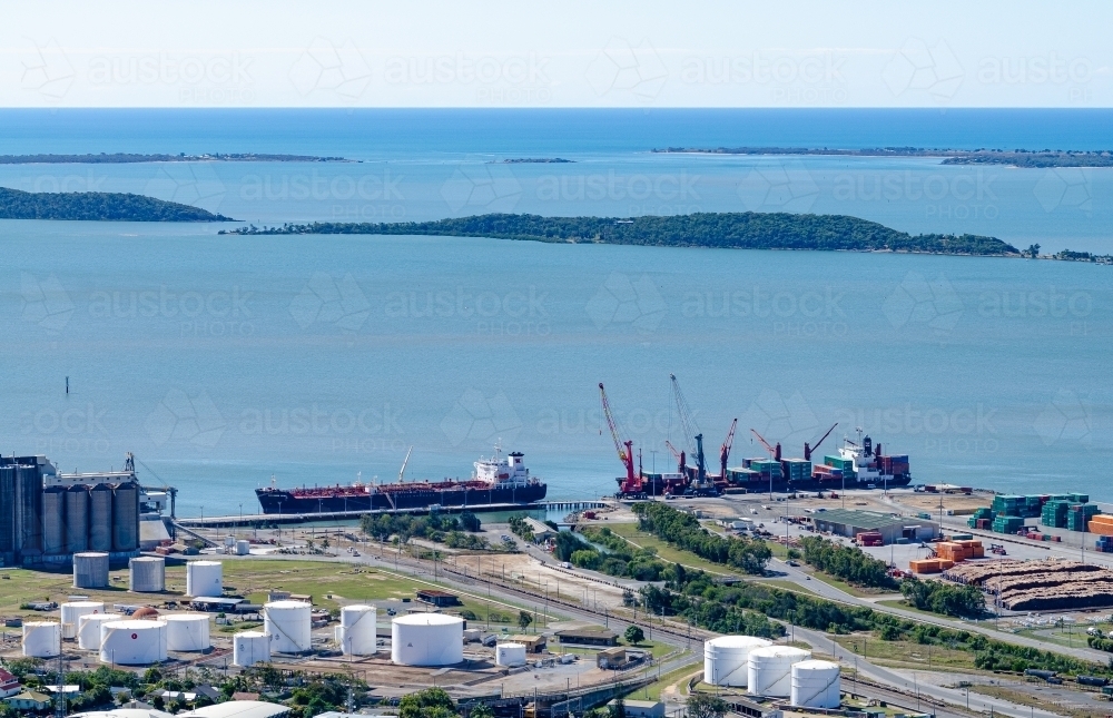 Auckland Point Wharf with Quoin Island in the background - Australian Stock Image