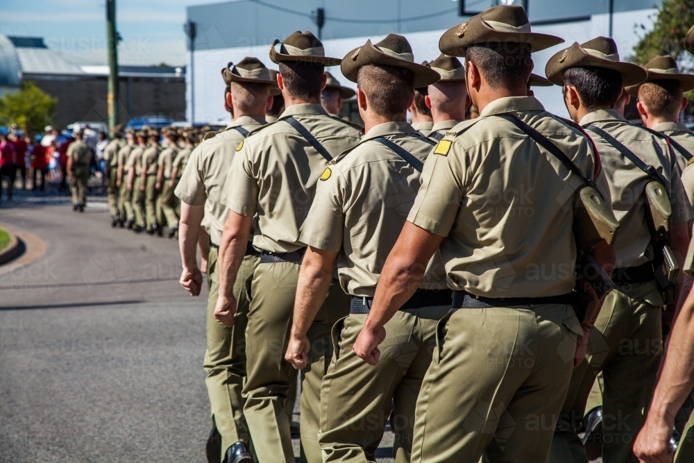 Australian Armed Forces marching down the streets of Singleton - Australian Stock Image