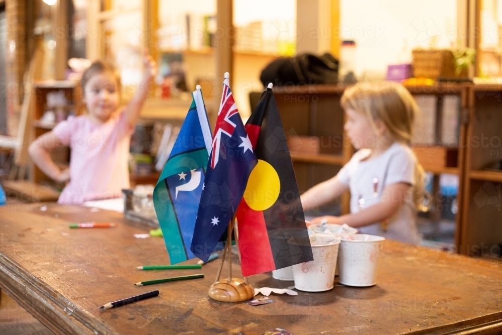 Australian flags at a pre-school - Australian Stock Image